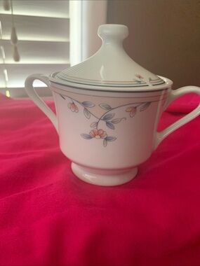 Princess House White Porcelain Sugar Bowl with Pastel Floral Accent